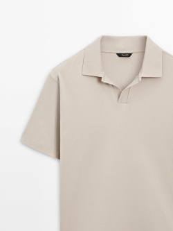 Massimo Dutti Поло из хлопка с короткими рукавами, бежевый