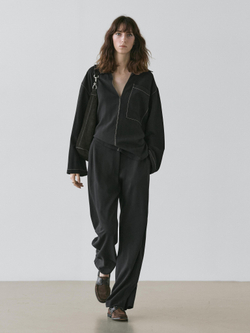 Massimo Dutti Брюки из смесовой шерсти с декоративной строчкой, черный