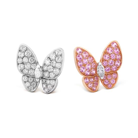 Серьги Van Cleef & Arpels Two Butterfly с бриллиантами и розовыми сапфирами