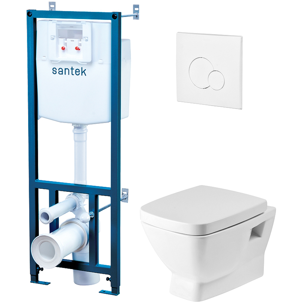 Пэк: Santek "Нео" подвесной унитаз с сиденьем SC + инсталляция + панель смыва белого цвета (1.WH30.2.463)
