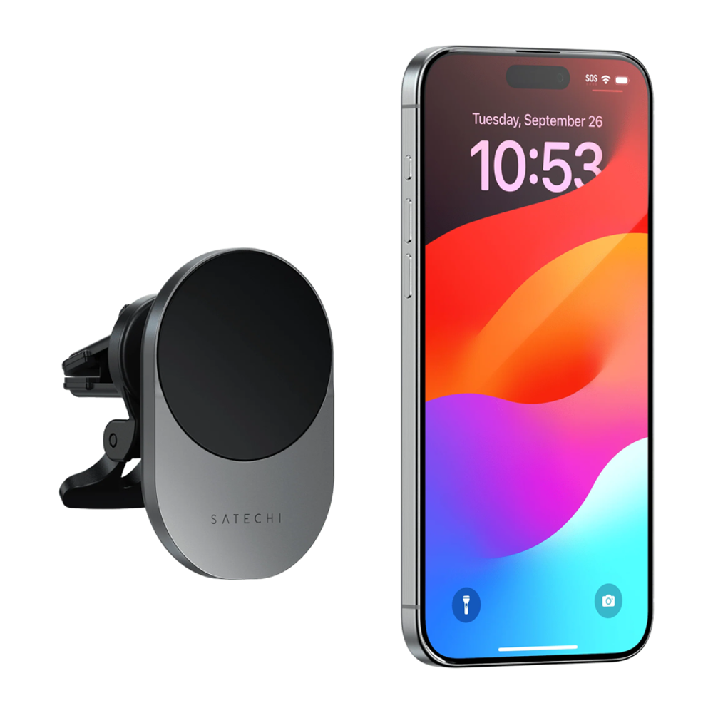 Автомобильный держатель MagSafe с беспроводной зарядкой Satechi (Qi2) (ST-Q2CC) Беспроводная зарядка: Qi 15 Вт. Сертификация Qi2. Устанавливается на вентиляционную решётку