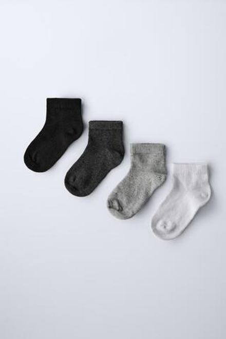 ZARA НАБОР ИЗ 4 ПАР ОДНОТОННЫХ КОРОТКИХ НОСКОВ, СЕРЫЙ