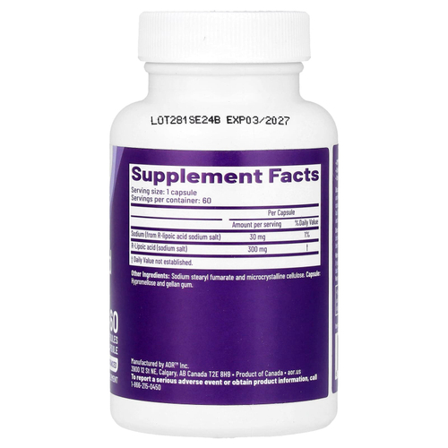 Advanced Orthomolecular Research AOR, R-липоевая кислота, 300 мг, 60 растительных капсул