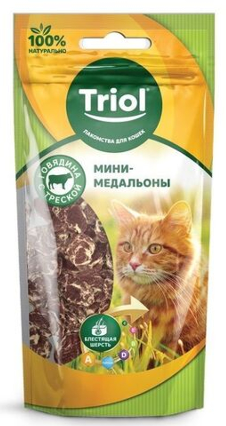 Лакомство для кошек «Мясные медальоны из говядины с треской», 40г, Triol