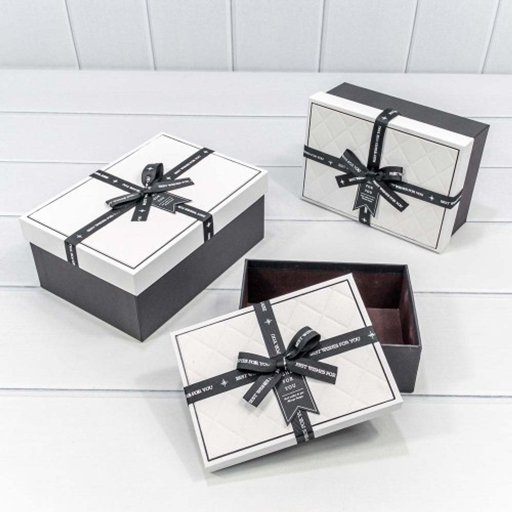 Коробка 22.5х16х9.5 см Набор 3 шт с белым бантом (Белый, Черный)