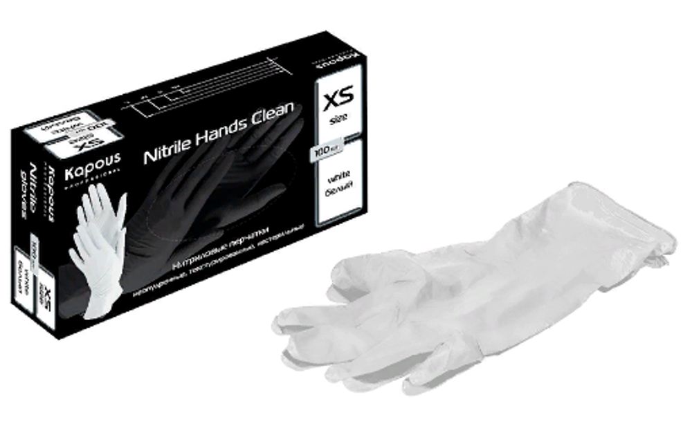 Kapous Professional Перчатки нитриловые Nitrile Hands Clean, неопудренные, текстурированные, нестерильные, Белый, S, 100 шт