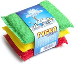 Губка для мытья посуды, размер 10*9*2 см, СВЕТОФОР/СЕРЕБРО (комплект из 3 шт),