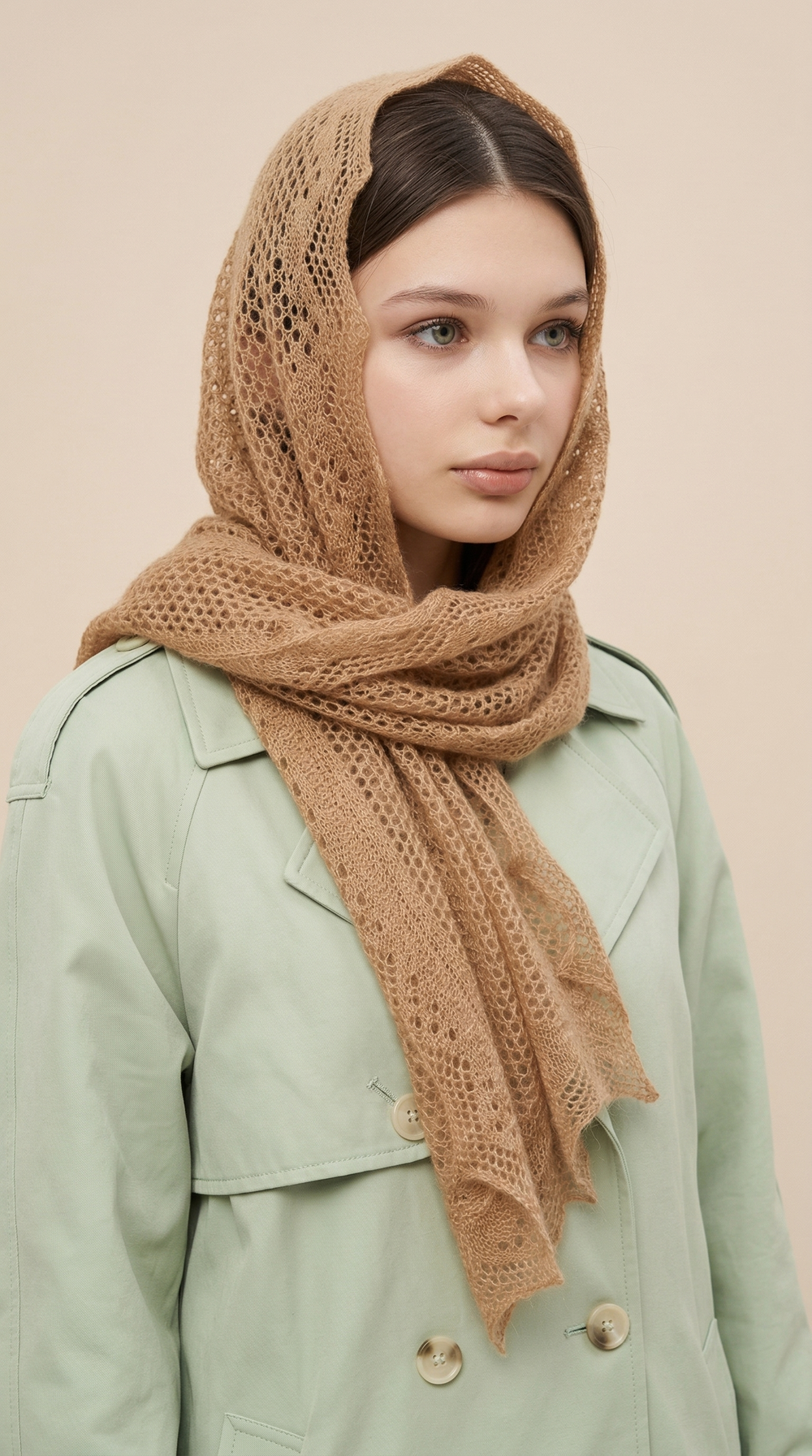 Оренбургский пуховый палантин П2-15050-13/13 коричневый