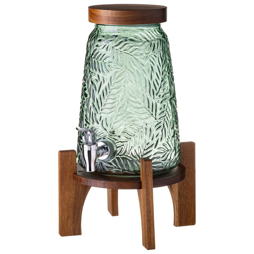 ДИСПЕНСЕР ДЛЯ НАПИТКОВ FLORA GREEN 3,5 Л НА ДЕРЕВЯННОЙ ПОДСТАВКЕ (АКАЦИЯ)