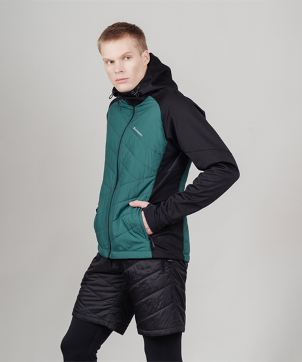 Куртка разминочная NORDSKI HYBRID HOOD Black/Alpine Green, мужская, NSM850430