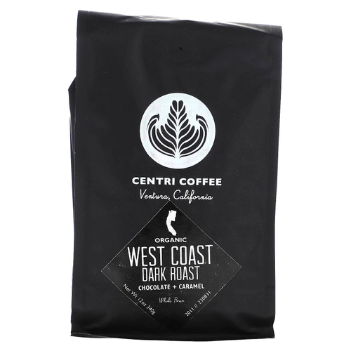 Centri Coffee, Centri Coffee, органическое западное побережье, шоколад и карамель, цельные зерна, темная обжарка, 340 г (12 унций)