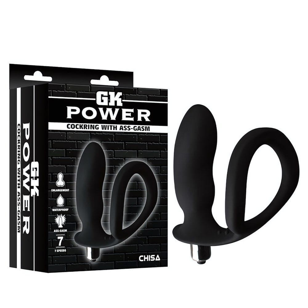 Анальная пробка с вибрацией и с эрекционным кольцом Cockring With Ass-gasm (Цвет: черный)