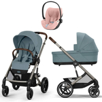 Коляска Cybex Balios S Lux TPE complete Cloud T Peach Pink Plus Base T 4 в 1 Stormy Blue с дождевиками