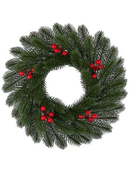 Венок декоративный "Ёлка с ягодой" д.35 см, малый, пластик, зелёный