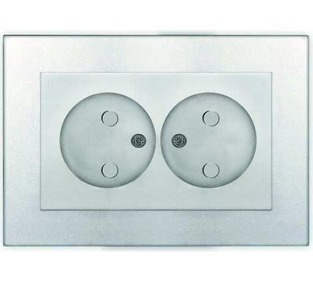 Розетка двухместная "UNIVersal" серия "Афина" б/з, с/у, з/ш, 16А, 220В, серебро (еврослот) (HU2311)