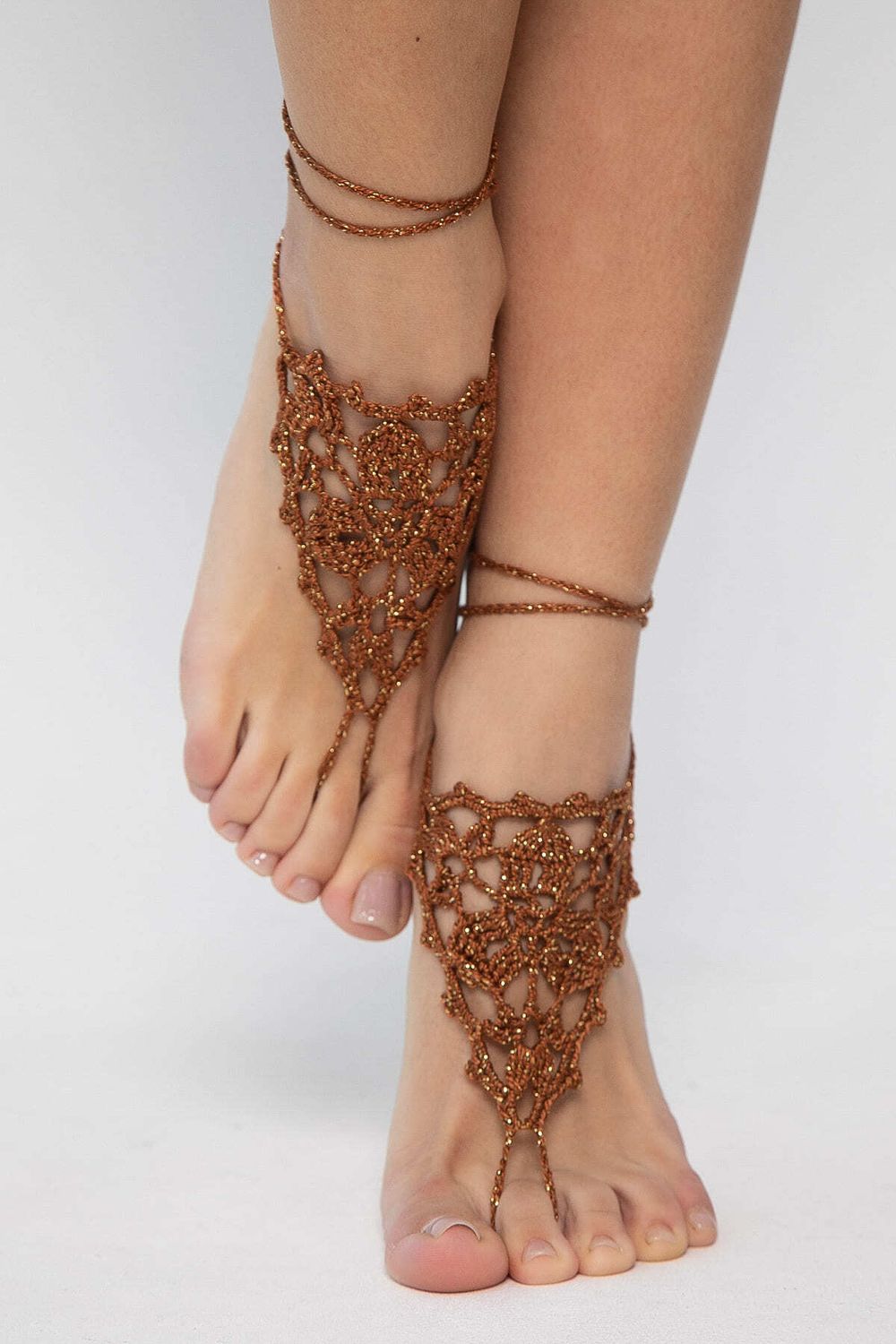 Барефуты Вязанные украшения на ноги (терракот) БФ03 LT Collection