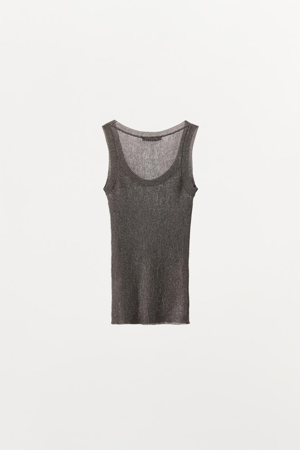 ZARA ТРИКОТАЖНЫЙ ТОП С МЕТАЛЛИЗИРОВАННОЙ НИТЬЮ, СЕРЫЙ