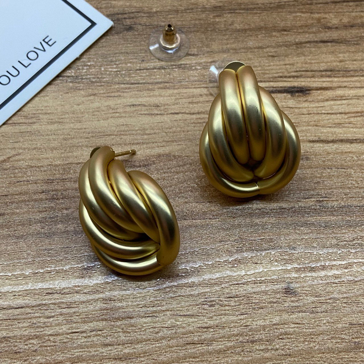 Серьги Fashion сплетение колец капля цвет золотистый 2х3 см