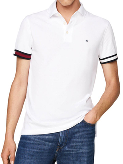 Мужское теннисное поло Tommy Hilfiger Flag Cuff Slim Fit - белый