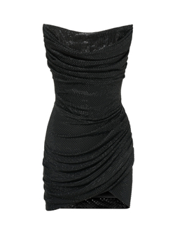 Черное мини-платье с корсетом из черных страз