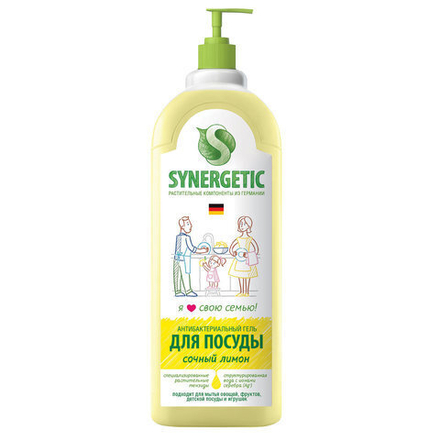 Средство для мытья посуды антибактериальное 1 л SYNERGETIC "Лимон", дозатор, 103101