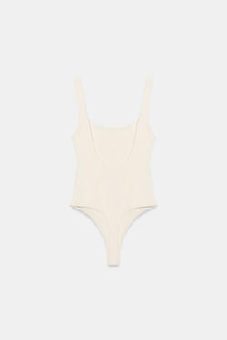 ZARA ЭЛАСТИЧНОЕ БОДИ С КВАДРАТНЫМ ВЫРЕЗОМ, ЭКРЮ