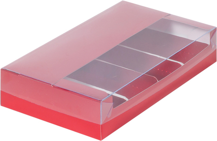 Коробка для эклеров и эскимо с пластиковой крышкой 250*150*50 мм (5) (красная)