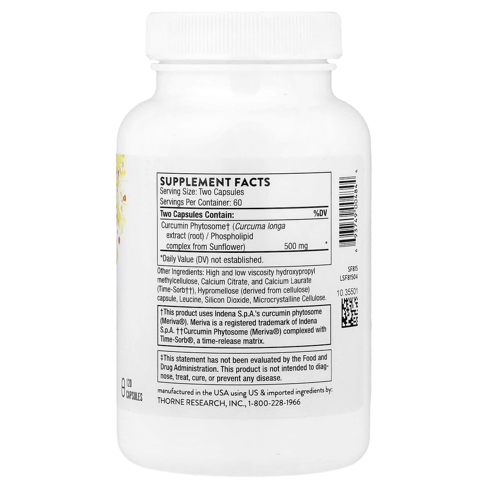 Thorne, фитосомы куркумина с длительным высвобождением, 120 капсул (250 мг в 1 капсуле)