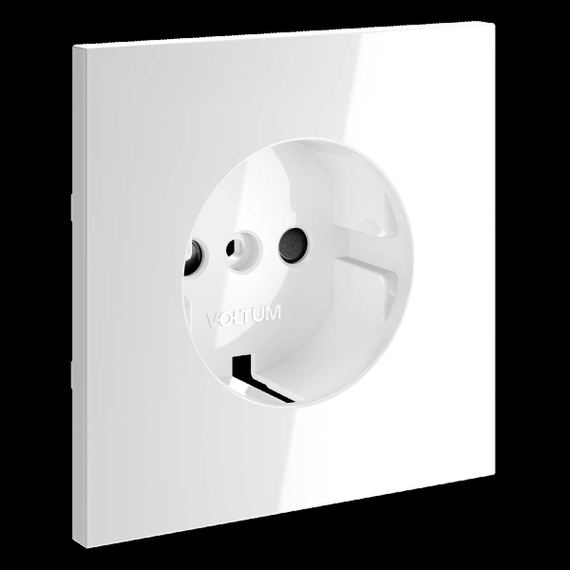 Накладка для розетки с заземлением и защитными шторками S70 (белый глянцевый) Voltum VLS000701