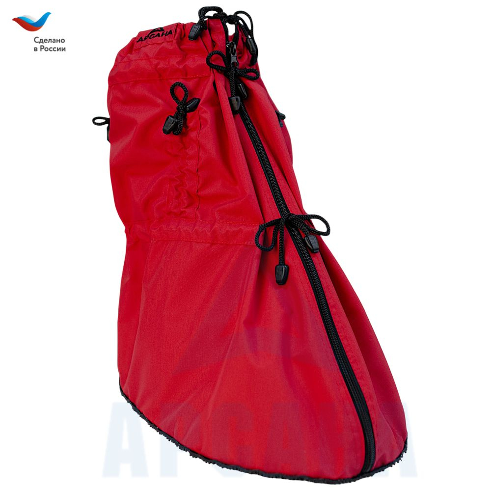 Легкий чехол с подошвой из резины на аппарат Илизарова на голени и стопе. Ткань Сорочка. Цвет изделия красный, цвет молния черная. Размер OGSRZU-10