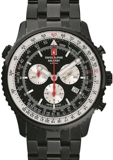 С браслетом Мужские наручные часы с черным браслетом Swiss Alpine Military 7078.9177 chrono mens 45mm 10ATM