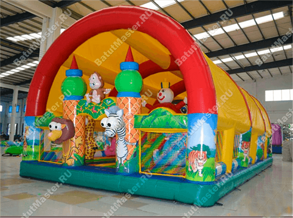 Коммерческий надувной батут "Зверята с крышей" 14*8*6 м
