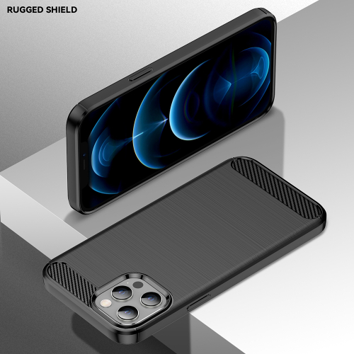 Чехол черного цвета с дизайном под карбон на iPhone 12 Pro Max, серия Carbon от Caseport