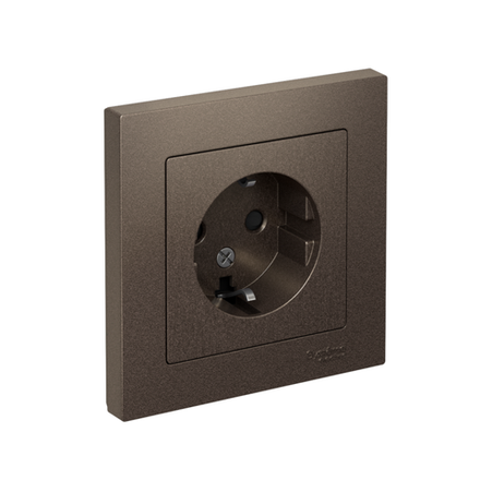 Розетка 1-м СП AtlasDesign 16А IP20 с заземл. защ. шторки в сборе мокко SE ATN000644