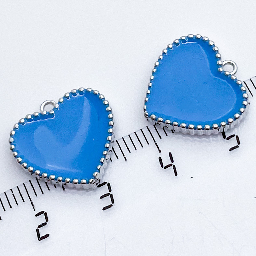 Подвеска Сердце, цвет серебро+голубой, размер 16*16 мм, цена за 1 шт