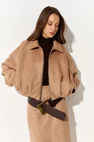 Куртка с защипами из экозамши цвета кэмел
