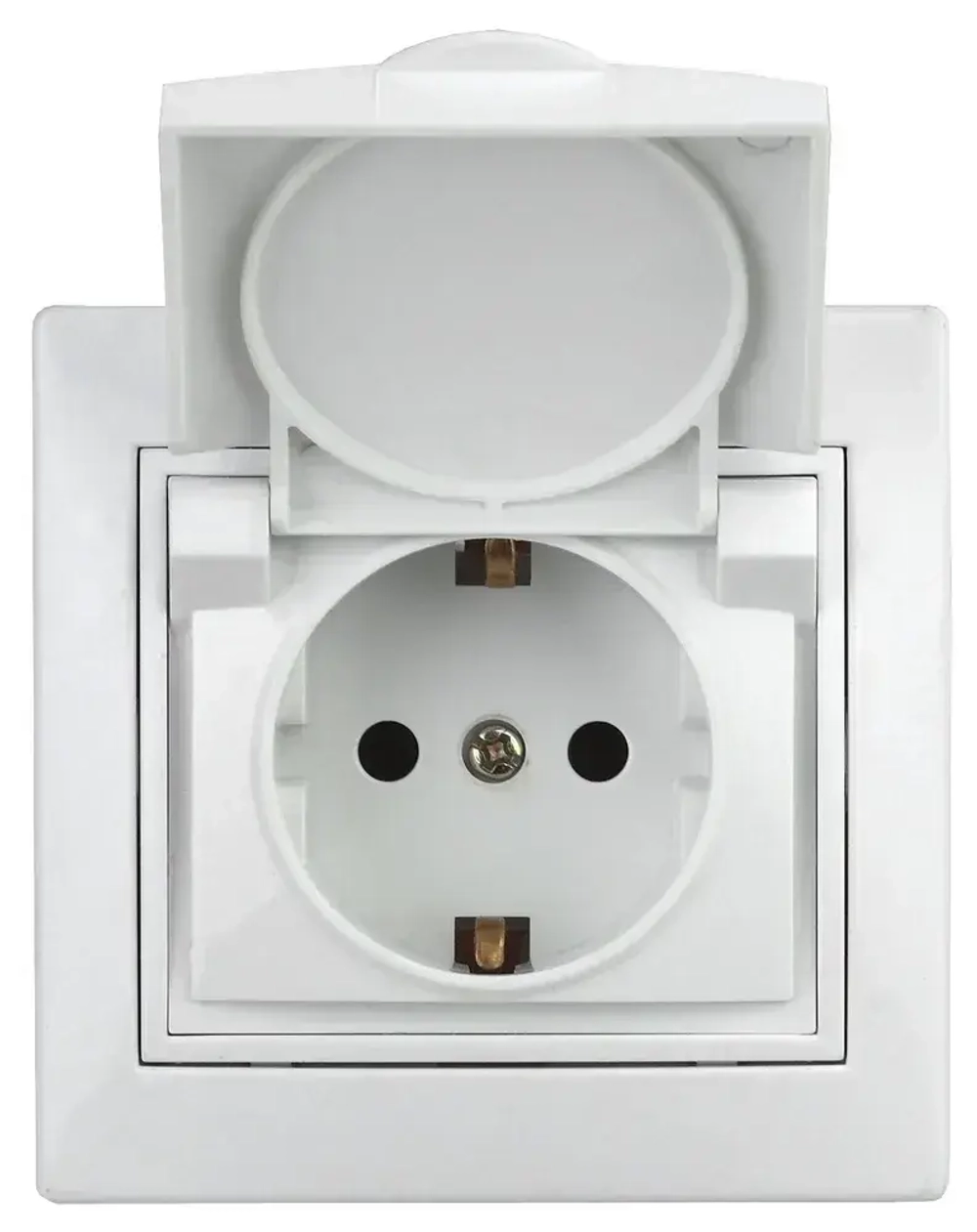 Розетка Intro Plano 1-203-01 с заземлением 2P+E Schuko с крышкой 16А-250В IP20 скрытой установки белая