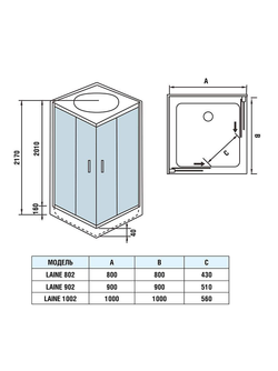 Душевая кабина WeltWasser  WW500 LAINE 1002 1000х1000х2170 мм 10000003263