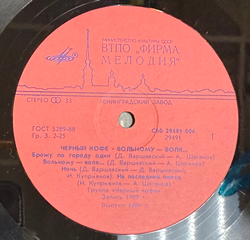 Виниловая пластинка Черный Кофе – Вольному - Воля (Мелодия) LP