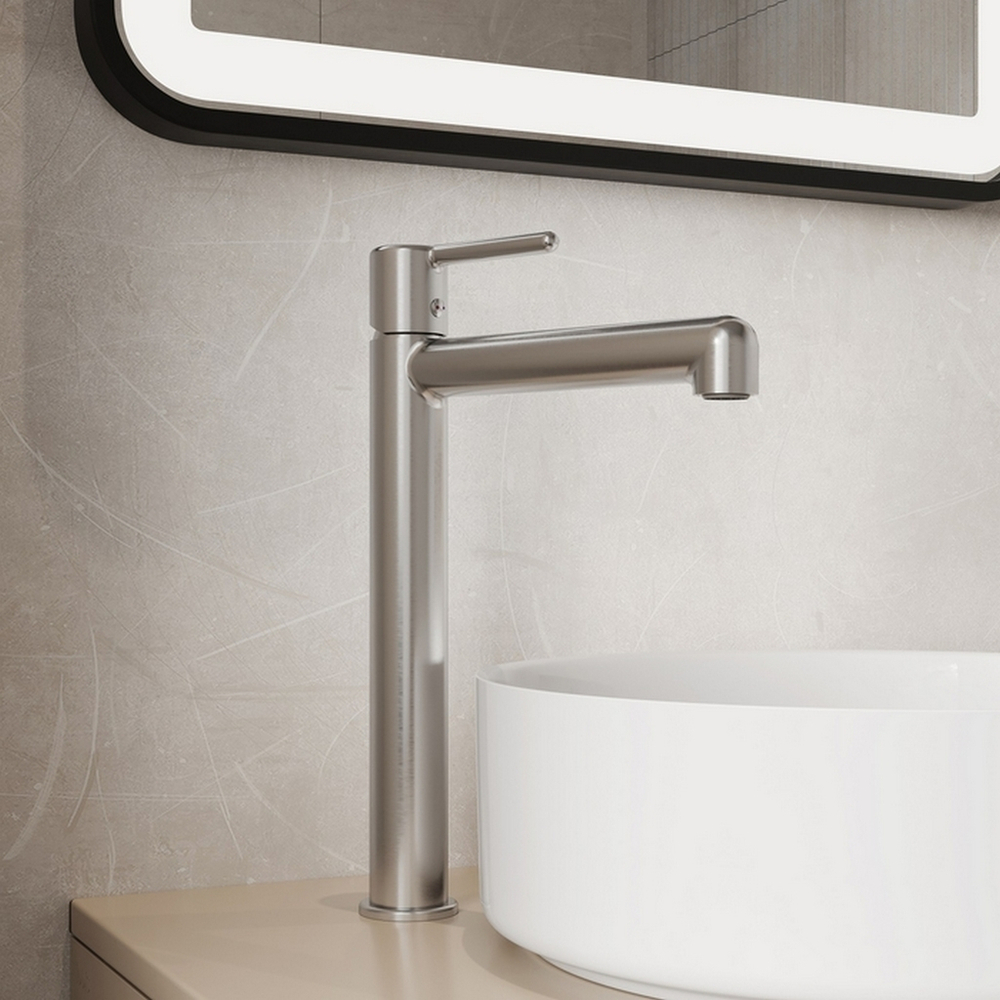 Смеситель для раковины 26к IDDIS AIGBC01i01 "Aiger" высокий, литой, п/гайку ХРОМ матовый