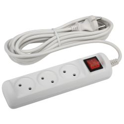 Удлинитель электрический ЭРА U-3s-5m-2x1 без заземления c выключателем 3 розетки 5м ПВС 2x1мм2 10А | Бытовые удлинители