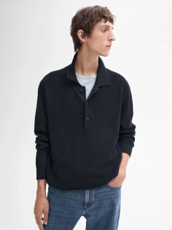 Massimo Dutti Хлопковый свитер с воротником поло, темно-синий