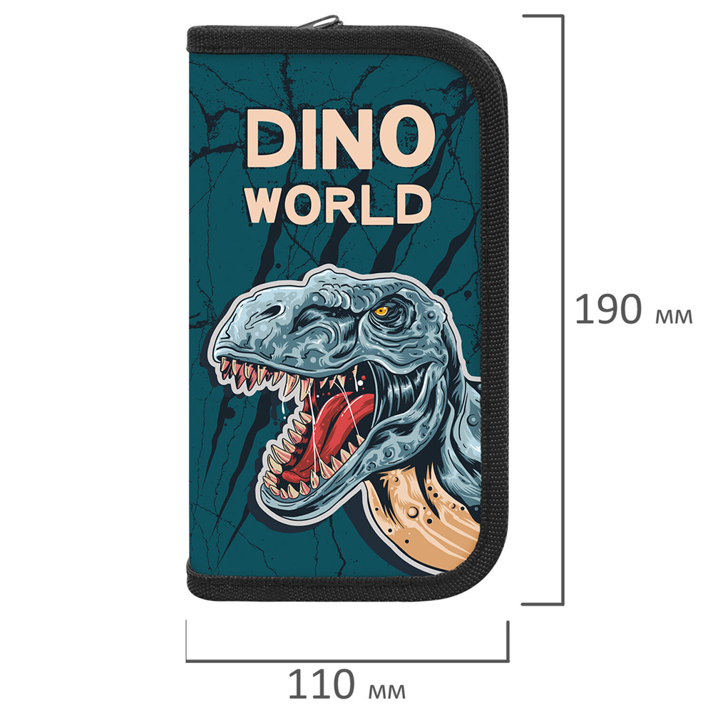Пенал ПИФАГОР, 2 отделения, ламинированный картон, 19х11 см, "Dino world", 272249