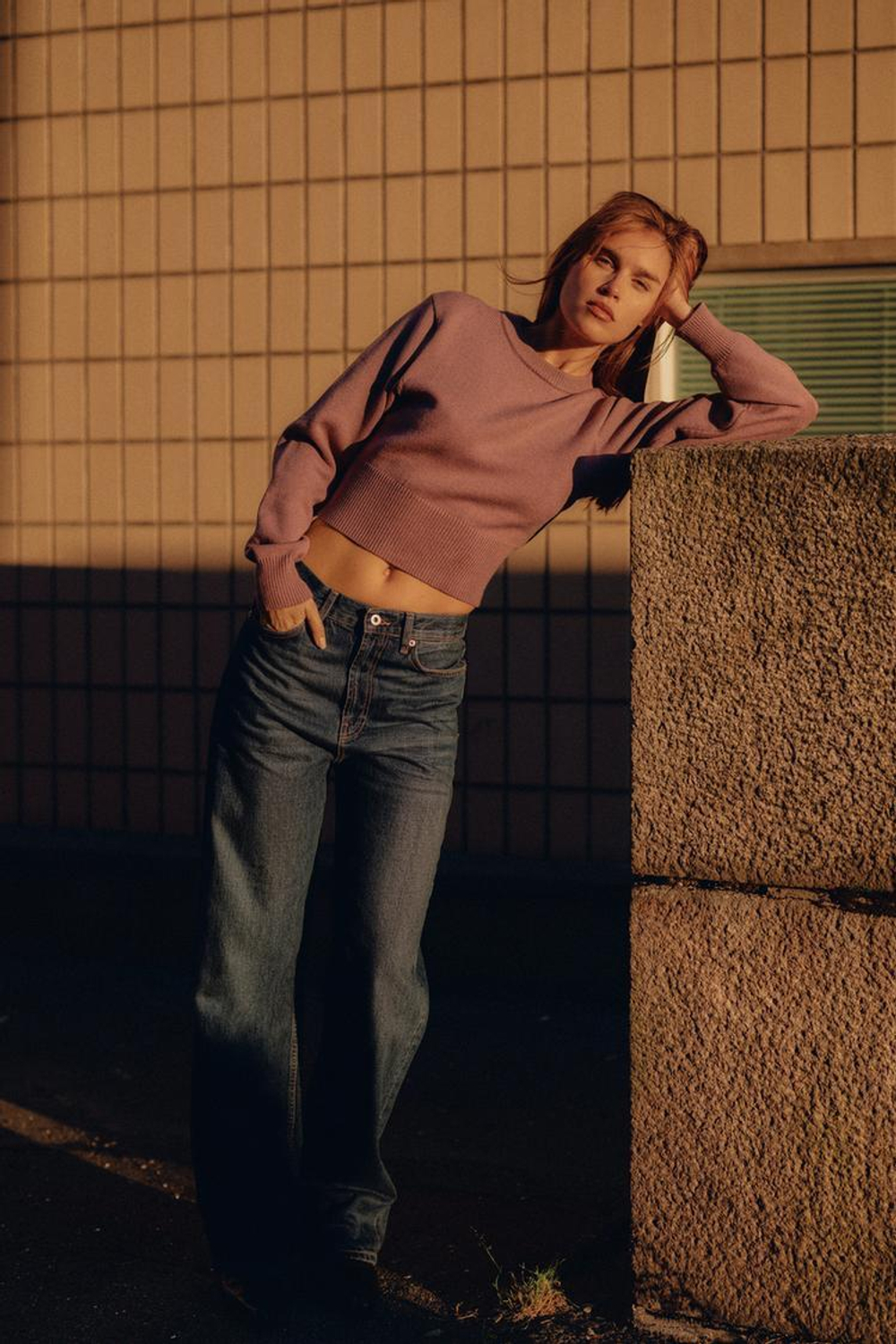 ZARA УКОРОЧЕННЫЙ ОДНОТОННЫЙ ДЖЕМПЕР, СИРЕНЕВЫЙ