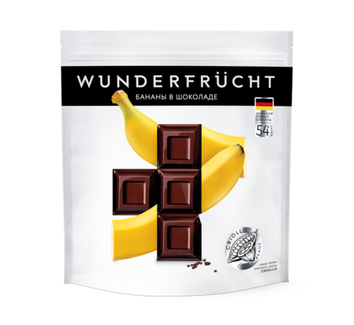 Конфеты Банан в темном шоколаде Wunderfrucht натуральные фруктовые конфеты 54% какао, 180 гр
