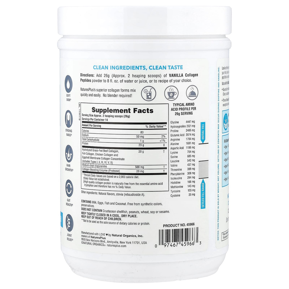 NaturesPlus, Пептиды коллагена, ваниль, 364 г (0,8 фунта)