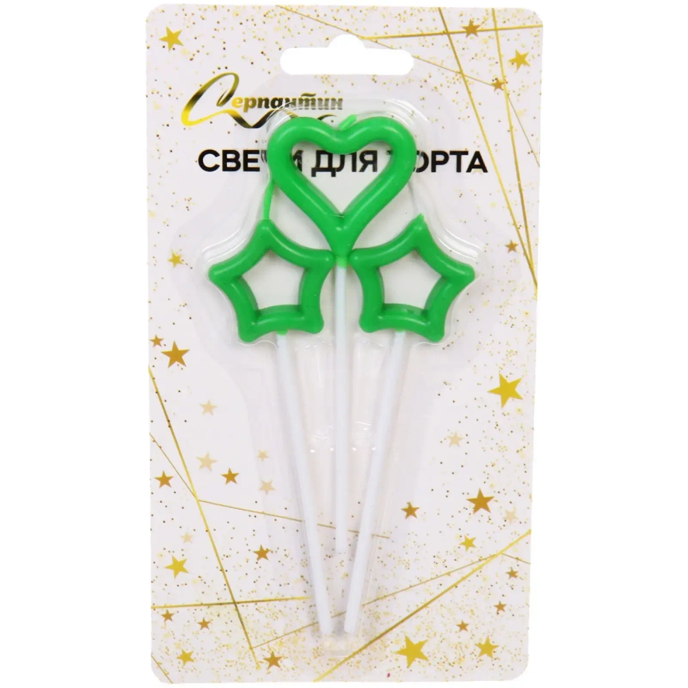 Свечи в торт «Загадай желание» 3шт. 10 См, зеленый