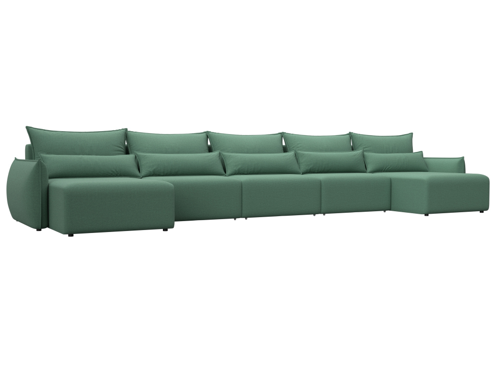 Диван П-образный Лига-051 НПБ МегаЛонг РОГОЖКА Амур 11 зеленый