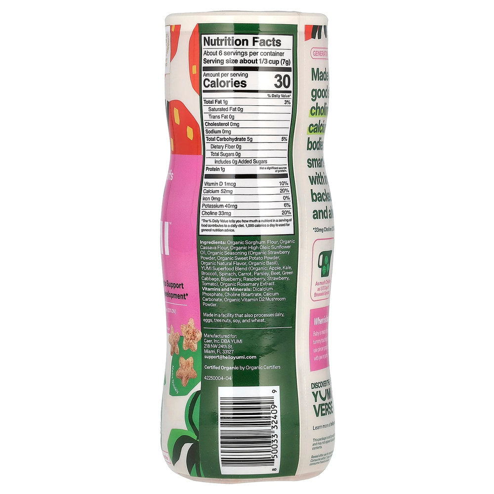 Yumi, Органические слойки без риса, для детей от 8 месяцев, клубника и базилик, 42,5 г (1,5 унции)