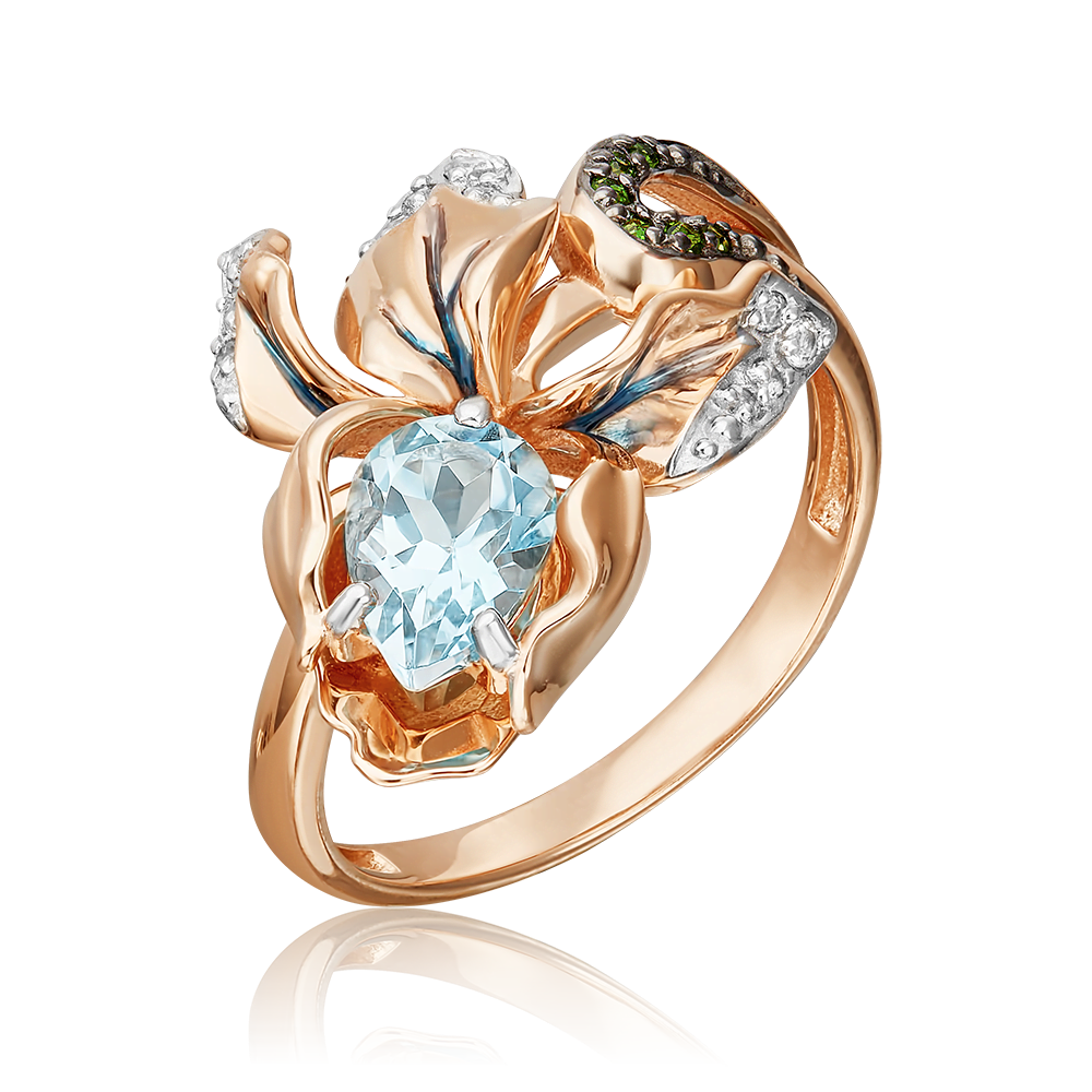 Кольцо «Ирис» из красного золота с миксом камней и эмалью